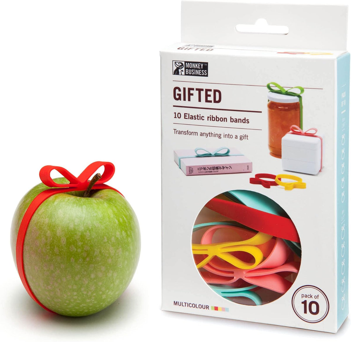 Monkey Business Gifted Elastic Silicone Gift Wrap Bands, Multicolor, 10 Pack