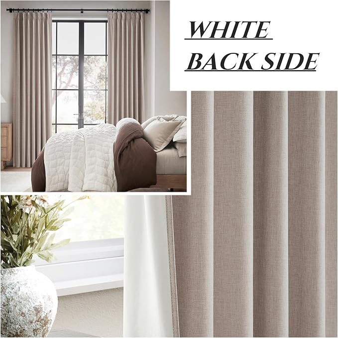 Pinch Pleated Farmhouse Curtains 100 Percent Blackout Window Dining Room Curtains 96 Inches Long Burlap Rustic Linen Drapes for Living Room Insulated with Hooks for Track System 2 Panels