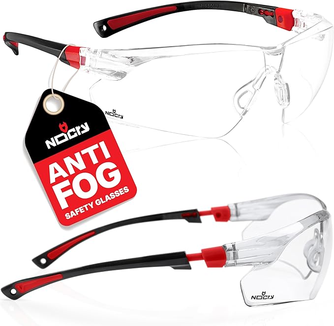 NoCry Clear Safety Glasses for Men and Women with Anti-Fog and Scratch Resistant Wrap Around Lenses, Adjustable Temples and Nose Pads  ANSI Z87 Certified Protective Eyewear with 100 UV Shielding