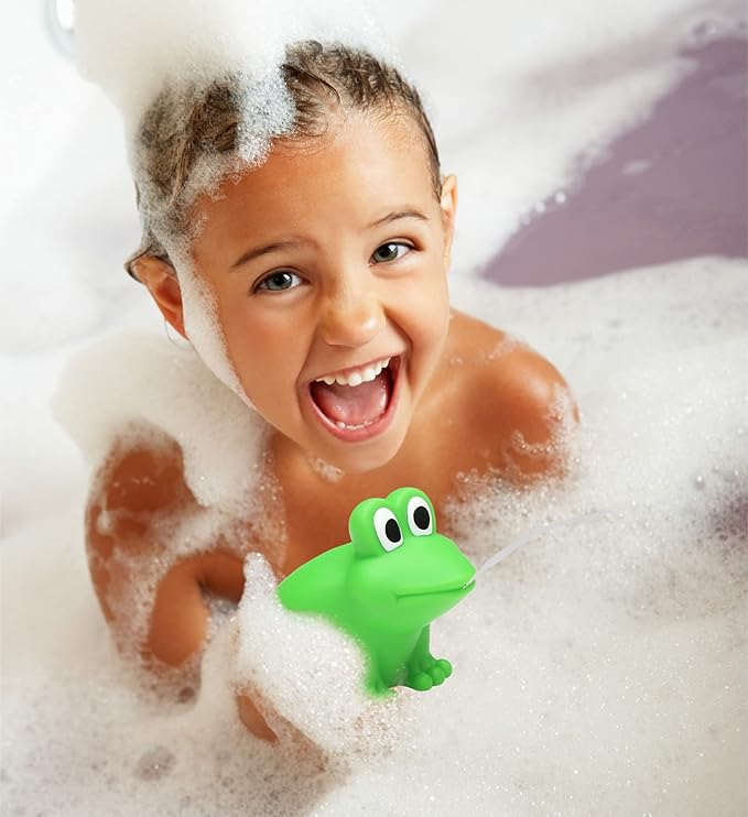 DolliBu Frog Bath Buddy Squirter - Floating Green Frog Rubber Bath Toy, Fun Water Squirting Bathtime Play for Toddlers, Cute  Soft Animal Toy for The Bathtub, Beach  Pool for Girls  Boys - 3 Inch