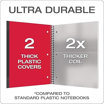 Oxford Spiral Notebook 3 Pack, 3 Subject, Wide Rule, Durable Plastic Covers, Strong Coil, 3 Durable Pockets, 8.5 x 11, 150 Sheets, Red, Green, Blue (89804)