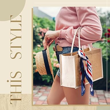Reginary 16 Pcs Jute Tote Gift Bags Natural Burlap Grocery Shopping Bag Beach Tote with Handle for Bridesmaid Wedding Travel