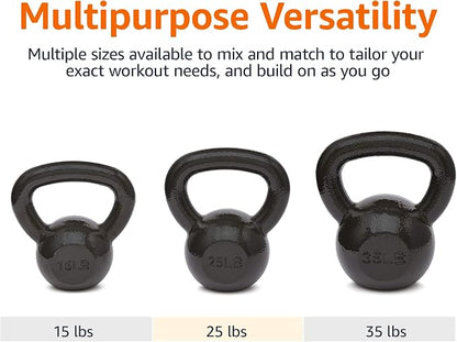 Basics Cast Iron Kettlebell for Strength Training, Textured Wide Handle, Dark Gray