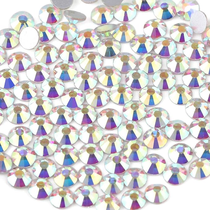 beadsland Flat Back Crystal Rhinestones Round Gems for Nail Art and Craft Glue Fix, CrystalAB (SS12(2.9-3.0mm))