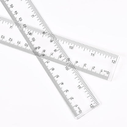 Clear Plastic 12 Inch Straight Ruler, Shatterproof With Inches and Centimeters for School Classroom, Home, or Office (2pcs)