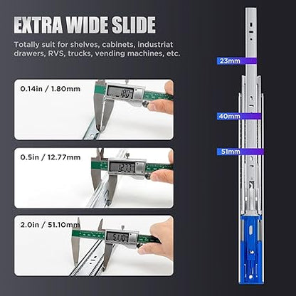 SLIDEWAY 200 Lbs Soft Close Heavy Duty Drawer Slides 1 Pair 14 16 18 20 22 24 26 28 Inch Full Extension Ball Bearing Sliding Rails Cabinet Runners Tracks Tool Box Glides-Soft Closing 22"