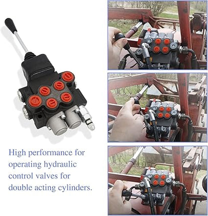 Hydraulic Valve 2 Spool, Hydraulic Directional Control Valve, 11GPM Hydraulic Joystick Control Valve for Tractors Loaders, Double Acting Cylinder Spool