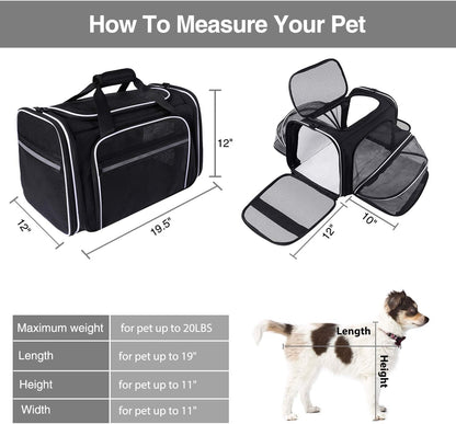 Airline Approved,Large 2 Sides Expandable Dog Carrier,4 Door,3 Zippered Pockets,3 Fleece Pads,Shoulder Strap, Pet Travel Carrier Bag Kennel for Cats Kitty and Small Dogs (shoulder strap ,Collapsible Soft Sided not included)