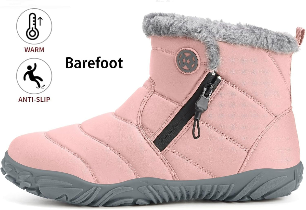 Size 8 Womens Mens Barefoot Boots Shoes Winter Snow Boots Warm Ankle Booties Zero Drop Sole Wide Toe Box Fur Lined Outdoor Sneakers