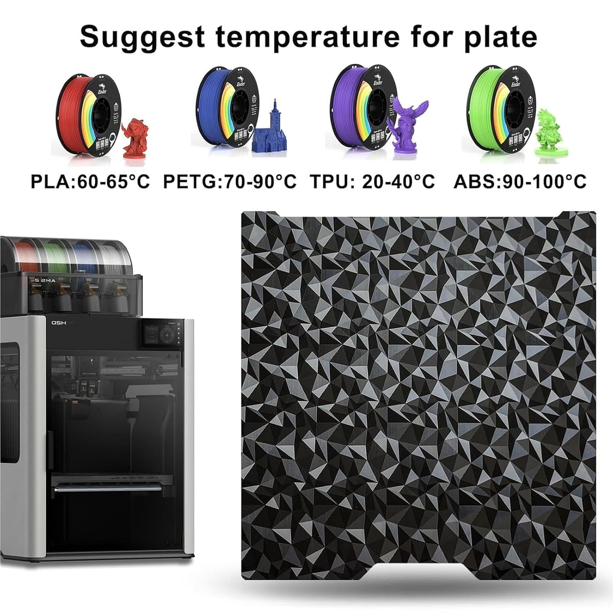 355x346mm Build Plate for Bambu Lab H2D/H2S,Double Sided PEO PET Flexible Removable Spring Steel Heated Printing Bed Platform?Removable Heated Bed for H2D Combo/H2S(Carbon Fiber+Diamond)