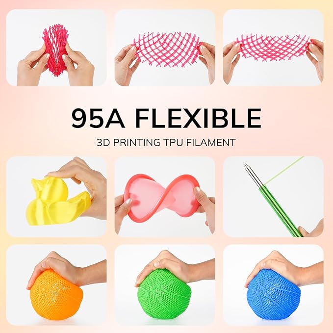 AMOLEN 95A TPU 3D Printer Filament 1.75mm, High Hardness  Resilience TPU Transparent Red Filament, 1KG Flexible 3D Filament, Dimensional Accuracy - 0.02mm, Suitable for Most FDM 3D Printers