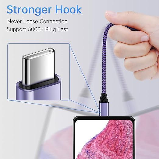 Android Auto USB C Cable Type C Charger USB Data Transfer Cable Fast Charging for Samsung Galaxy S25 UltraS25S24FEA23A16A15A35A55A06S24 UltraS23FES23 UltraS22A54A53A14A13, 3FT 2Pack