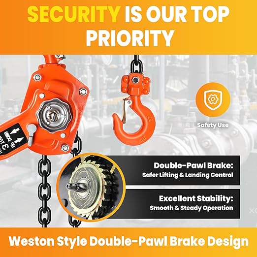 3Ton6600LBS Capacity 10FT Manual Lever Chain Hoist with 2 Hooks Manual Ratchet Chain Puller Hoist Heavy Duty G80 Chain Come Along Winch Ratchet Hoist for Warehouses, Etc (3Ton10FT)