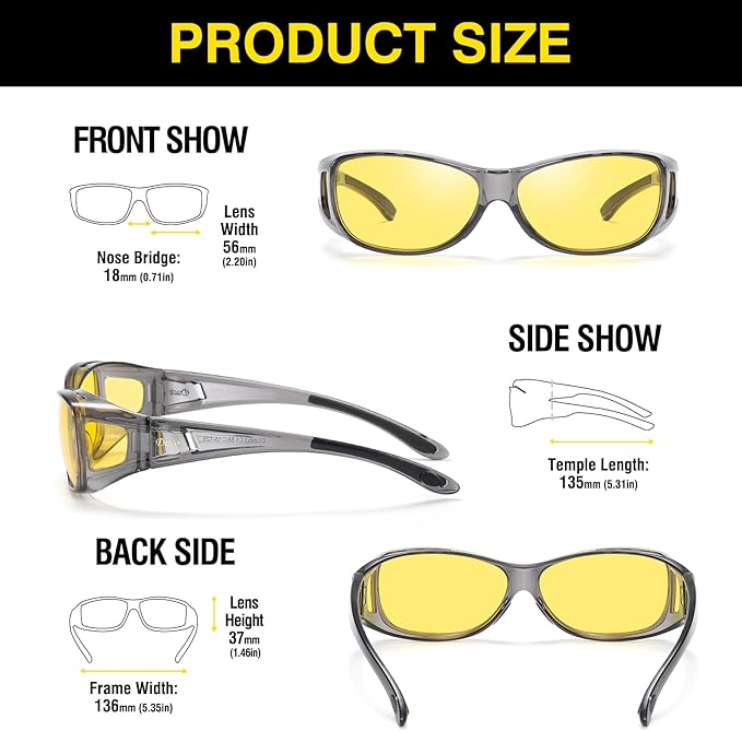 DUCO Night Vision Driving Glasses Fit Over Glasses for Men and Women Anti Glare Polarized Yellow Nighttime Lens 8953Y
