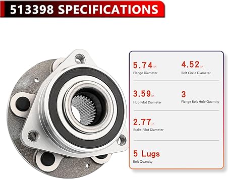 513398 Front or Rear Wheel Bearing and Hub Assembly Compatible for Chevrolet Malibu 2016-2021,for Buick Cascada 2018-2019,for Lacrosse 2017-2019, for Regal Sportback 2018-2020