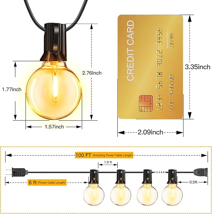 Ollny 100FT Outdoor String Lights, Waterproof Connectable Shatterproof Outside Light with 50 Edison  3 Spare LED Bulbs Plug in, Patio Lights for Indoor Balcony Porch Camping Deck