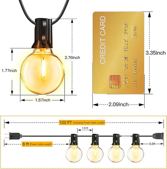 Ollny 100FT Outdoor String Lights, Waterproof Connectable Shatterproof Outside Light with 50 Edison  3 Spare LED Bulbs Plug in, Patio Lights for Indoor Balcony Porch Camping Deck