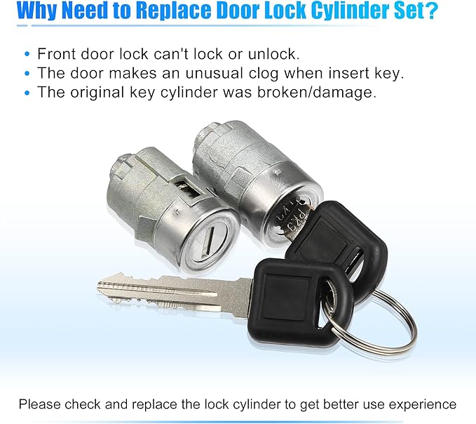 X AUTOHAUX 1 Pair Door Lock Cylinder Set w 2 Key for GMC Sierra 1500 2500 3500 Yukon for Chevy Silverado Tahoe Suburban for Hummer H2 for Cadillac Front Left Right Door Lock Tumbler 15298924