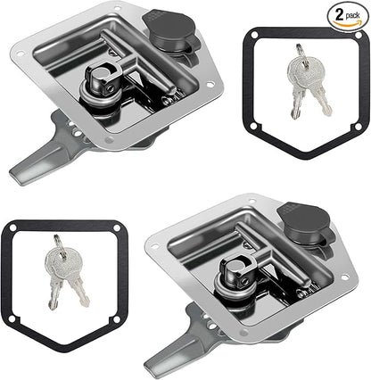 2-Pack Truck Bed Toolbox T-Handle Latches with Lock, 304 Stainless Steel Latch  Gasket, 4 Keys - Heavy Duty Security Lock for RV Trailer, Camper, Truck Tool Box Replacement