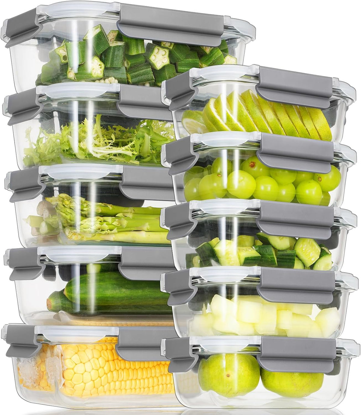 AILTEC 8 Pack Glass Meal Prep Containers, Glass Food Storage Containers with Lids Airtight, Storage Container Set with Lid for Food, Bpa-free, Leak-proof, Microwave Oven Freezer Dishwasher Safe