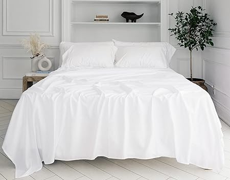 Everspread Bed Linen Set, (4 Piece Sheet Set), King Size, White. Ultra-Soft  Breathable. Luxury Bedding. Deep Pockets - Fits Mattresses up to 16 inches. Wrinkle  Fade Resistant