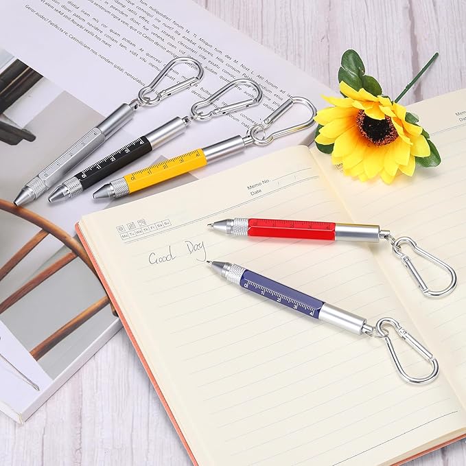 MECCANIXITY 6 in 1 Metallic Stylus Pen Aluminum Alloy Mini Capacitive Pens with Ballpoint Pen, Ruler, Screwdriver, Stylus, Keychain for Men and Women,Yellow