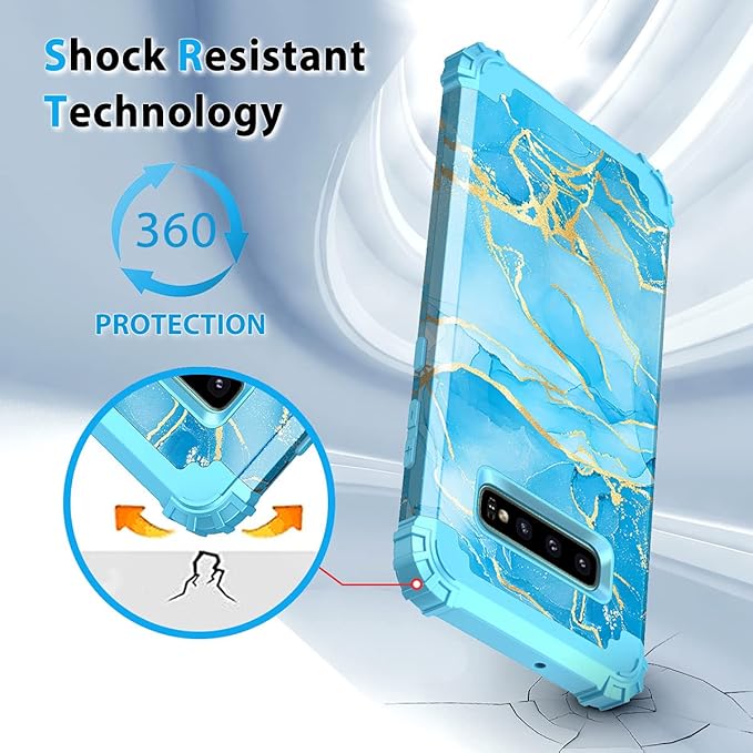Casetego Compatible with Galaxy S10 Case,Shockproof 3 Layer Heavy Duty Hard PCSoft Silicone Bumper Rugged Anti-Slip Protective Cover Cases for Samsung Galaxy S10,Blue Marble