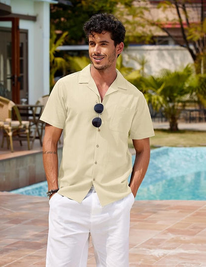 COOFANDY Men's Hawaiian Shirt Short Sleeve Button Down Shirts Casual Tropical Floral Summer Linen Shirts