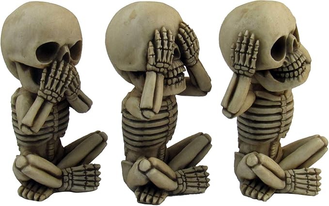 DWK Morbid Morals See Hear Speak No Evil Mini Skeleton Figurines | Macabre for Halloween Gothic Home Decor | Office Desk Decorations | Halloween Decorations - 4"