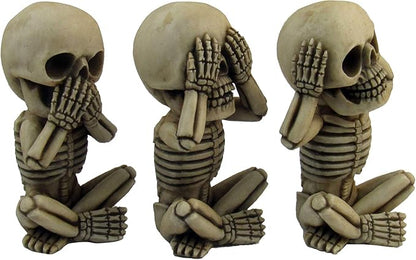 DWK Morbid Morals See Hear Speak No Evil Mini Skeleton Figurines | Macabre for Halloween Gothic Home Decor | Office Desk Decorations | Halloween Decorations - 4"