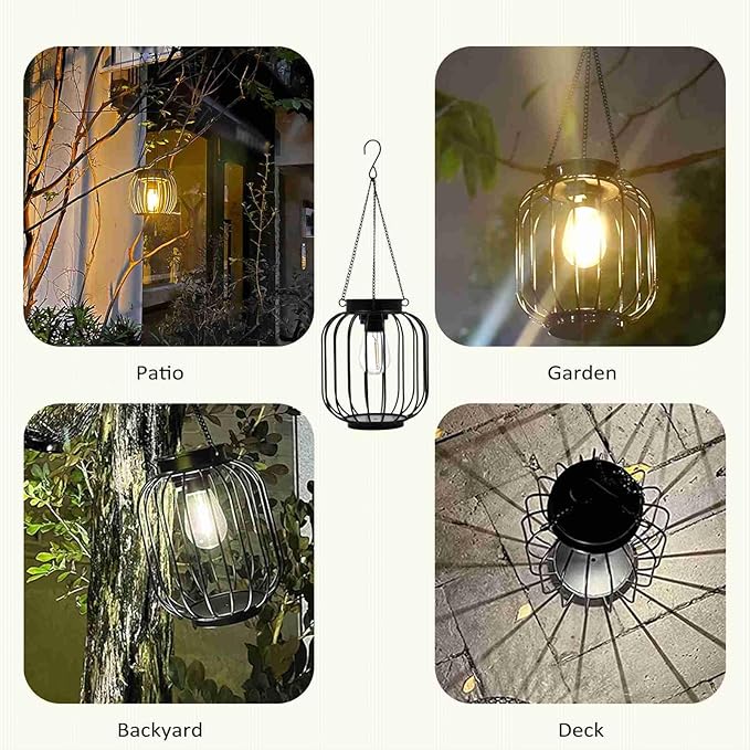 Solar Lanterns Outdoor Waterproof, Outdoor Waterproof Hanging Solar Lights for Outside Hanging Outdoor Solar Lanterns Lights Outdoor Solar Lantern Yard Garden Decor (1 Pack)