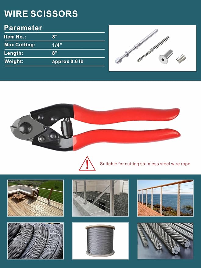 AMZCNC Hydraulic Crimping Tool Kit - with 9 US Standard Copper Cable Dies (12AWG to 20AWG) and 8 Copper Cable Dies (12AWG to 20AWG) and 18" Stainless Steel Cable Dies