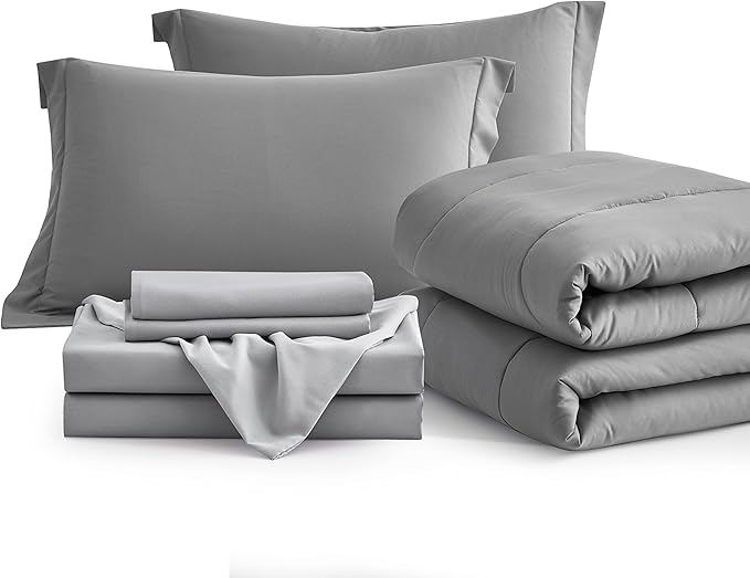 MapleStone Queen Size Comforter Set 7 Pieces Bed in a Bag - Down Alternative Bed Set with Sheets, Pillowcases  Shams, Soft Reversible Duvet Insert for Queen Bed, Dark Grey  Light Grey