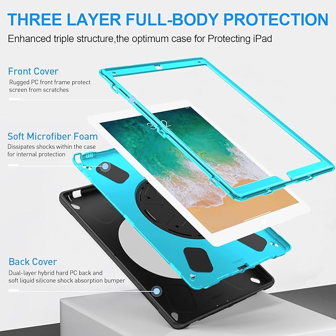 SUPFIVES Case iPad Pro 12.9 20152017: iPad 12.9 Inch 1st 2nd Generation Case Upgraded Military Grade Shockproof Silicone Protector with Pencil Holder Handle Shoulder Strap Rotating Stand, Green