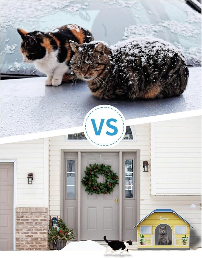 Toozey Large Outdoor Heated Cat House, Weatherproof Outdoor Cat House for Winter with Pet Heating Pad, Safe Feral Outside Pet House, Suitable for Several Cats or Small Dogs, Warm Heated Cat Shelter