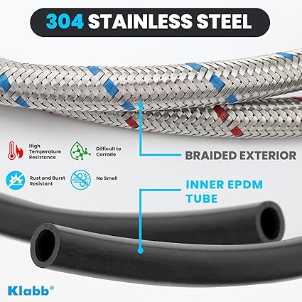 Klabb F18 32-Inch Long Bathroom Kitchen Faucet Connector Braided Stainless Steel Supply Hose 38-Inch Female Compression Thread x M10 Male Connector, x 2 Pcs (1 Pair)