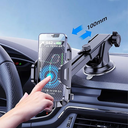 Car Phone Mount, Thick Case  Big Phones Friendly Long Arm Universal Phone Holder for Car Dashboard Windshield Air Vent Hands Free Cell Phone Holder Compatible with All Mobile Phones