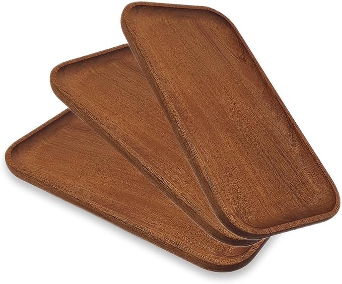 3 Pack 10 x 5 Inches Serving Platter Tray, Tray Cheese Plate Rectangular Platter for Fruit, Appetizer, Bread,Rectangular Avoid Sliding and Spilling Food (Acacia105inch)