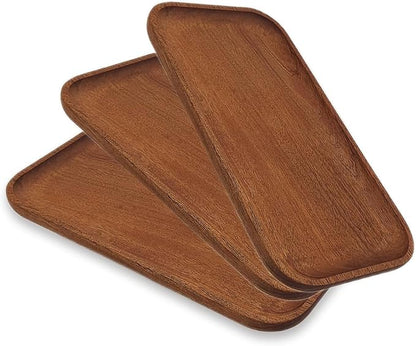 3 Pack 10 x 5 Inches Serving Platter Tray, Tray Cheese Plate Rectangular Platter for Fruit, Appetizer, Bread,Rectangular Avoid Sliding and Spilling Food (Acacia105inch)