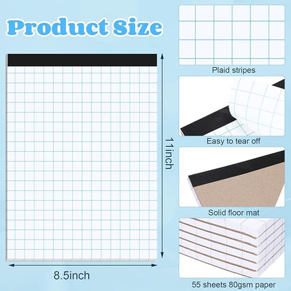 Honoson 6 Pack Graph Paper Pads 8.5 x 11 Inch 2x2 (2 Squares Per Inch) 55 Sheets/Pack Grid Notebook Math Graph Paper Pad White 80 Gsm Engineering Blueprint Notebook for Office Business Supplies