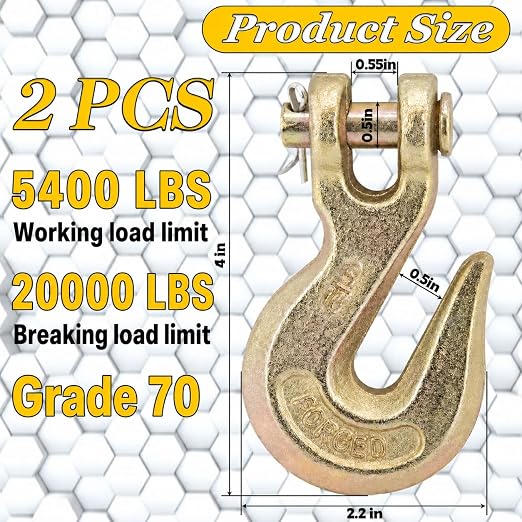 G70 5/16 Clevis Grab Hooks Heavy Duty Chain Hook for Truck Trailer, Chain Forged Alloy Steel Chain Hook for Transport - 5,400 LBS Capacity(2 Pack)