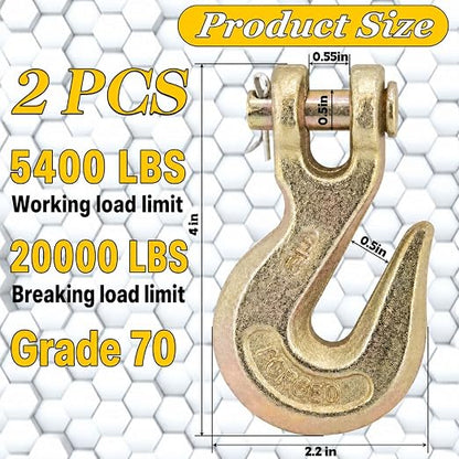 G70 5/16 Clevis Grab Hooks Heavy Duty Chain Hook for Truck Trailer, Chain Forged Alloy Steel Chain Hook for Transport - 5,400 LBS Capacity(2 Pack)