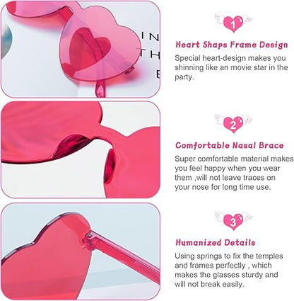 Heart Shaped Sunglasses for Women, Transparent Candy Rimless Sunglasses, Fashion Heart Shaped Glasses for Party Favor