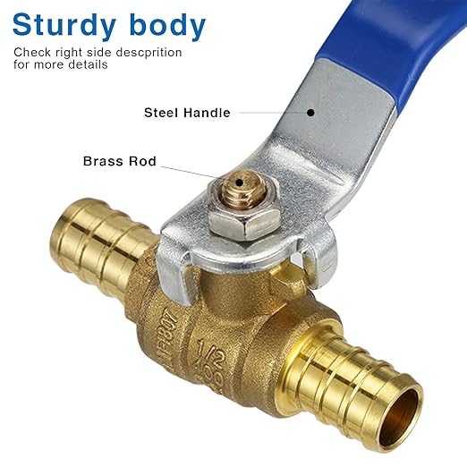 12 Pex Ball Valve Brass Shut Off Fitting 2 Pack Water Barb Tubing Drain with Handle