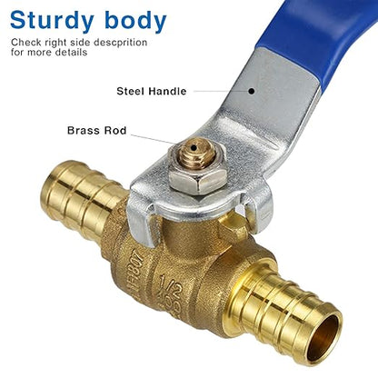 12 Pex Ball Valve Brass Shut Off Fitting 2 Pack Water Barb Tubing Drain with Handle