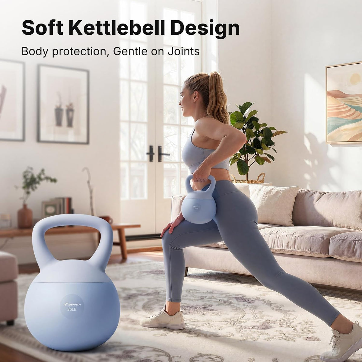 MERACH Soft Kettlebells 25lb, Strength Training Kettlebell with Wide Non-Slip Handle, Sea and Iron Sand Filled Kettle Bell with Soft-Sided Cushioned Base for Home Workouts, Ideal for Men, Women(25lb Blue)