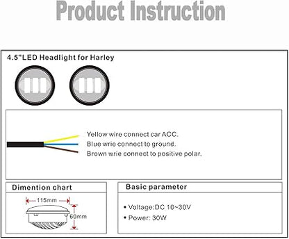 Road King Passing Light - 4 1/2 Inch Passing Light for HD Ultra Classic - with LED Halo Spot Lamp Passing Light Black Projector Fog light Spot light