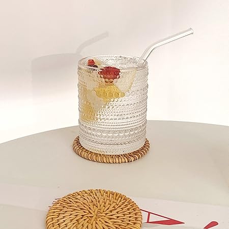 ZOOFOX Set of 6 Romantic Water Glasses, 12 oz Hobnail Glasses Tumbler, Clear Embossed Vintage Glassware Set for Beer, Cocktail, Soda, Beverages