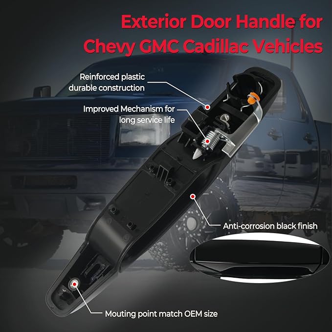 Black Exterior Door Handle Front Left Driver Side Compatible with 2007-2014 Chevy Silverado Suburban Avalanche Tahoe, GMC Sierra Yukon, Cadillac Escalade Replaces 20828258, 22738721, 25960525