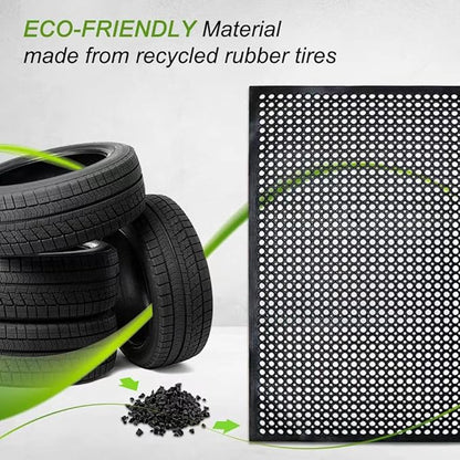 Anti-Fatigue Rubber Floor Mat - NANBOWANG Commercial Grade Grease Resistant Non-Slip Recycle Tyre Floor Mats for Restaurant Kitchen Bar Garden Outdoor Wet Area (36"x 60") Black
